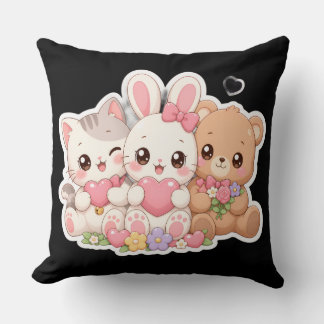 Almofada Lindos Amigos Animais Kawaii Corações Flores Paste
