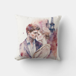 Almofada Lindos Casais Românticos de Aquarela em Paris  Alm