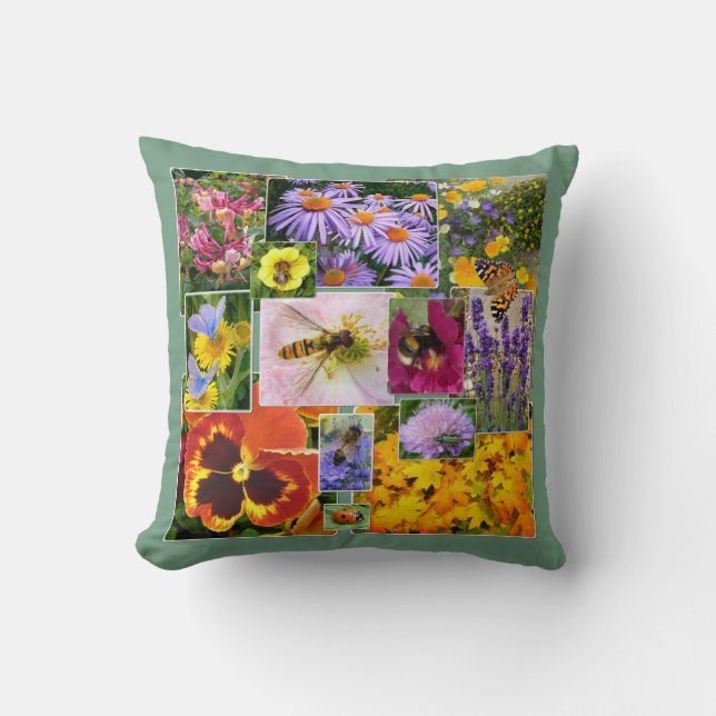 Almofada Lindos Flores de Verão e Colagem de Insetos (Frente)