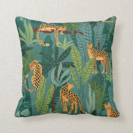 Almofada Lindos Leopardos E Folhas Tropicais