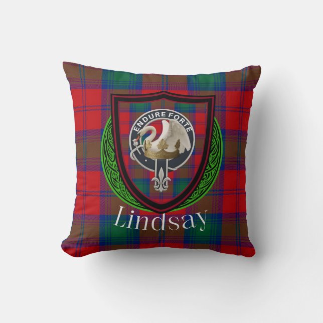 Almofada Lindsay Scottish Clan Tartan & Crest (Frente)