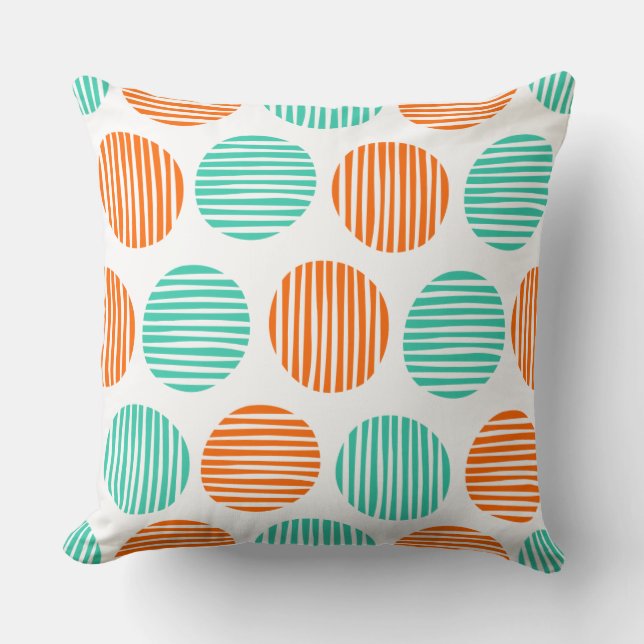 Almofada Lined Spots 190917 - Orange and Aqua on White (Frente)