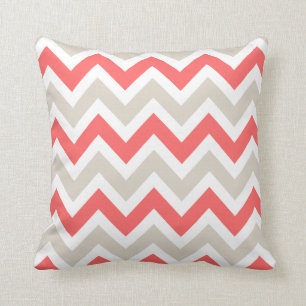 Almofada Linen Beige e Coral Chevron