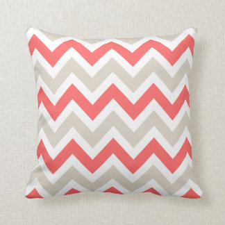Almofada Linen Beige e Coral Chevron