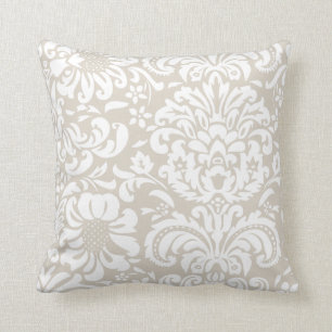 Almofada Linen Beige e White Floral Damask