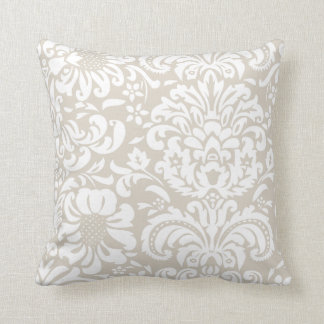 Almofada Linen Beige e White Floral Damask