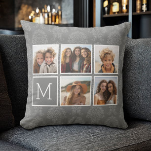 Almofada Linen e Cinza Instagram 5 Monograma de Colagem de