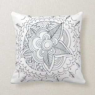 Almofada Linha arte floral moderna preto e branco