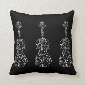 Almofada Linha branca desenho do violino no preto