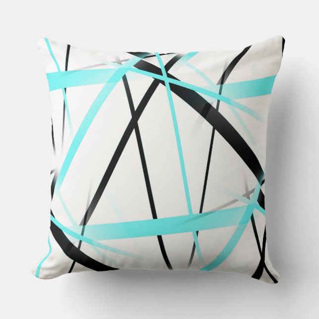 Almofada Linha Moderna Geometria Fria Branco Preto Azul-Águ (Frente)