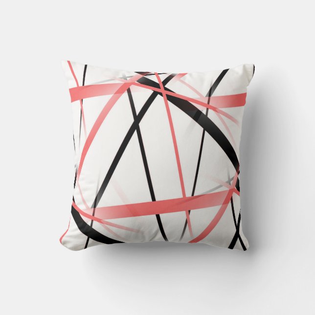 Almofada Linha Moderna Geometria Fria Branco Rosa-Preto (Frente)