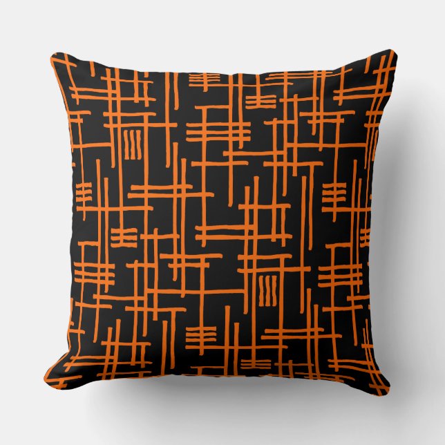 Almofada Linhas Abstratas 120923 - Laranja no Preto (Frente)