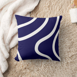 Almofada Linhas Brancas Abstratas Elegantes em Azul Escuro