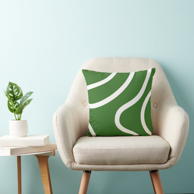 Almofada Linhas Brancas Abstratas Elegantes em Fundo Verde (Cadeira)