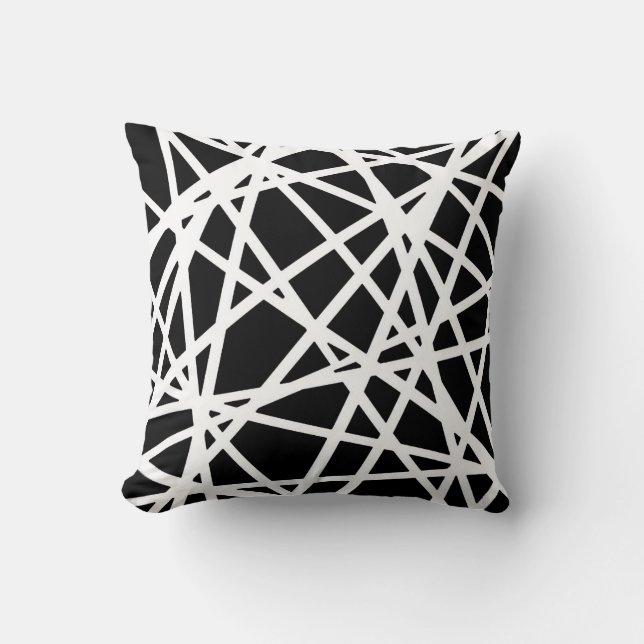 Almofada Linhas Brancas e Formas Pretas Irregulares Abstrat (Frente)