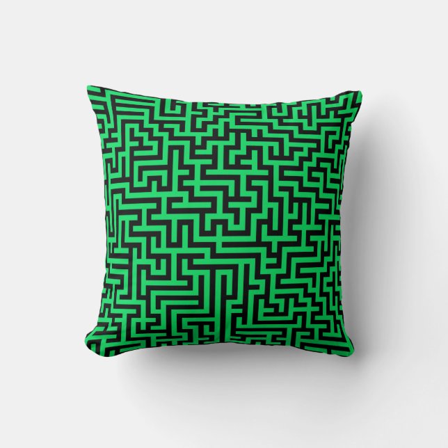 Almofada Linhas de Labirinto Preto Verde (Frente)