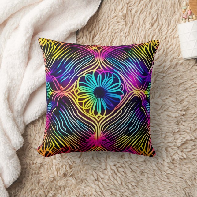 Almofada Linhas de Neon Psicodélicas com Arte Flor (Cobertor)