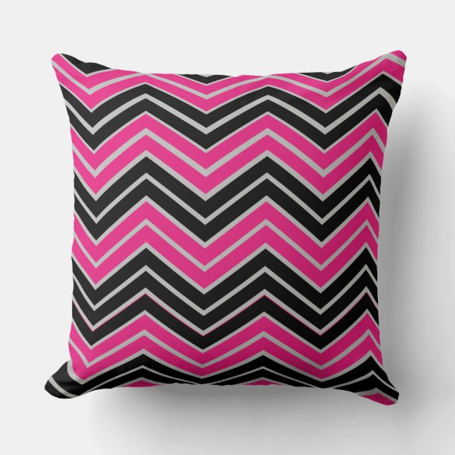 Almofada Linhas de Padrões Gráficos de Onda Preta Rosa (Frente)