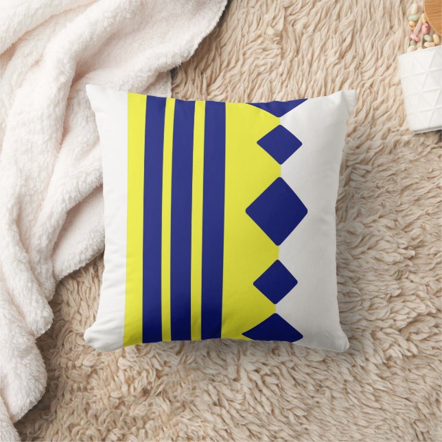 Almofada Linhas de quadrados geométricos do amarelo azul (Cobertor)