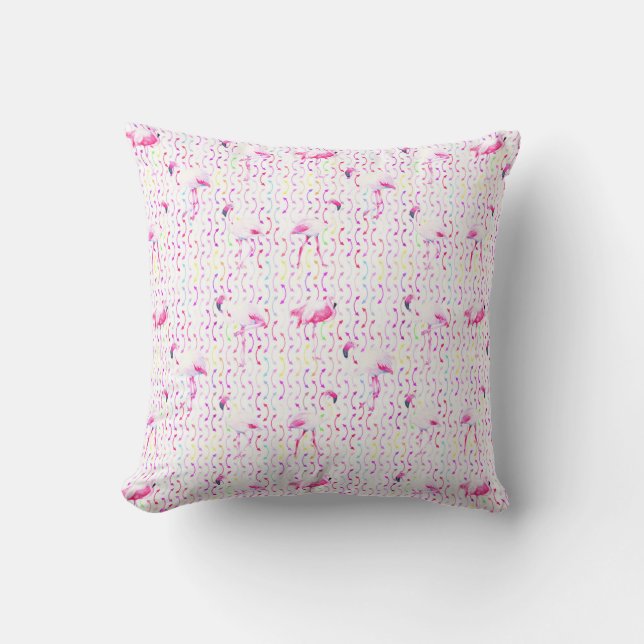 Almofada Linhas Divertidas e Caprichosas em Flamingos Rosa (Frente)