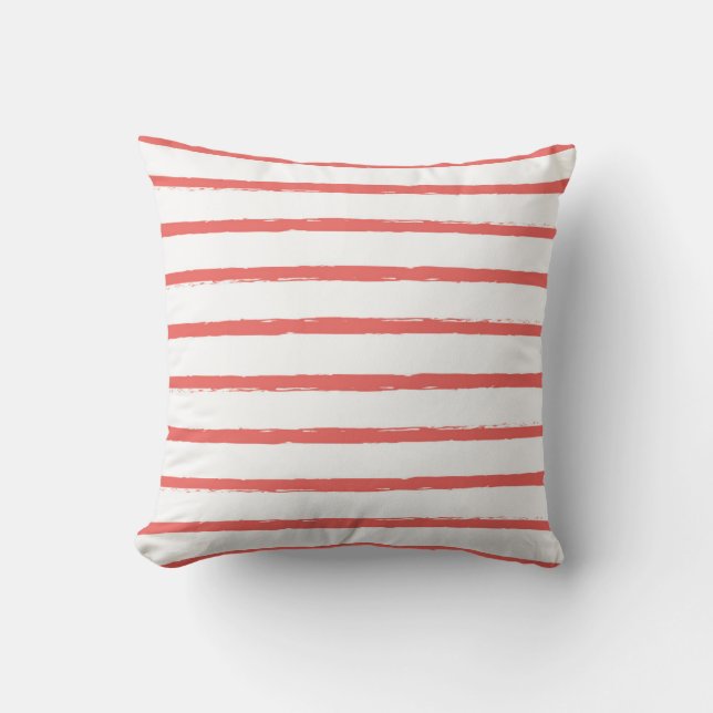 Almofada Linhas Textured moderno vermelho coral das listras (Frente)