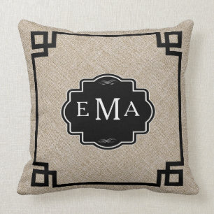 Almofada Linho bege de Monogramed com quadro preto
