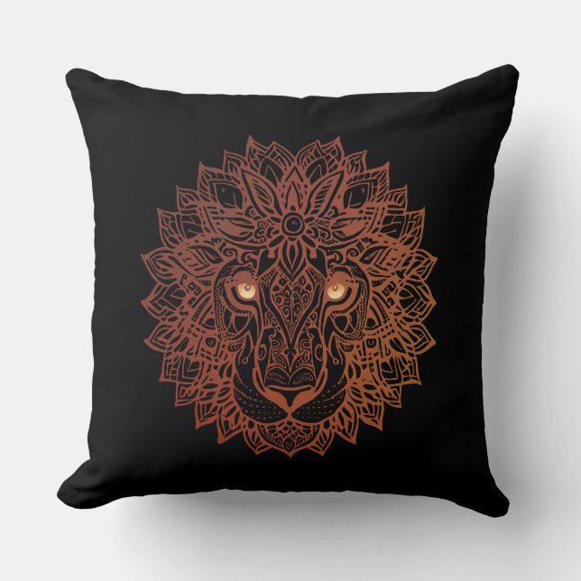 Almofada Lion Mandala Ornamental, Lion Mandala Desenhado À  (Frente)