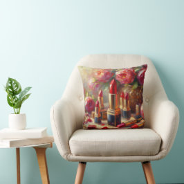 Almofada Lipstick e flores - pintura impressionista