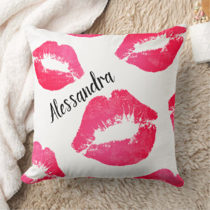 Almofada Lipstick marca Lábios rosa vermelho branco