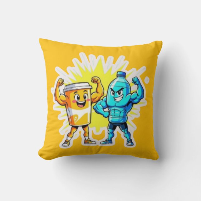 Almofada Liquid Strength – Funny Juice & Water Muscle Desig (Frente)