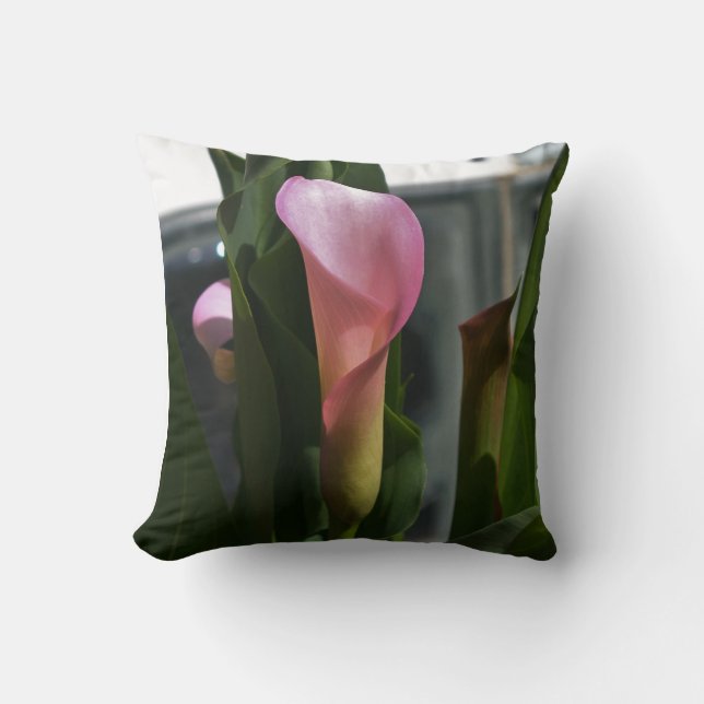 Almofada Lírio de Calla cor-de-rosa (único lado impresso) (Frente)