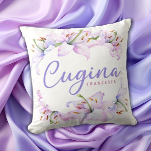 Almofada Lírios Cor-de-Lavanda Rosa Personalizados Cugina J