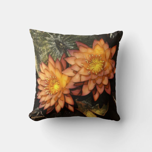 Almofada Lírios de Água Laranja Elegante (Frente)