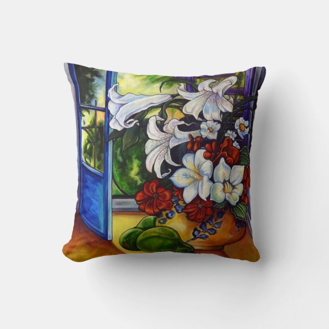 Almofada Lírios & peras 16" X 16" travesseiro do algodão (Frente)