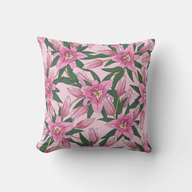 Almofada Lírios Sangrentos de Rosa Pastel (Frente)