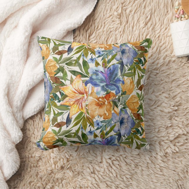 Almofada Lirios Tigre Laranja Azul Flores Outono  (Cobertor)
