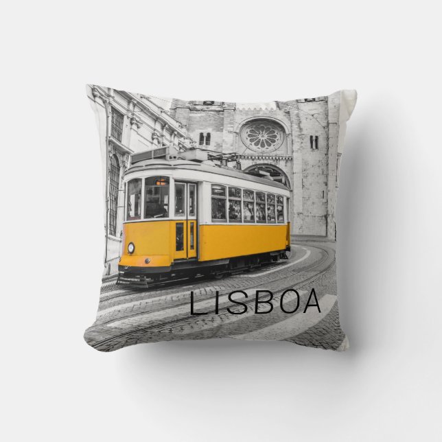Almofada Lisboa Retro Tram Portugal Vintage Streetcar (Frente)