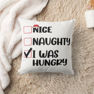 Almofada Lista de Natal Nice Naughty Eu Estava com Fome