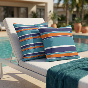 Almofada Listra Azul Verde Laranja Branco Reversível