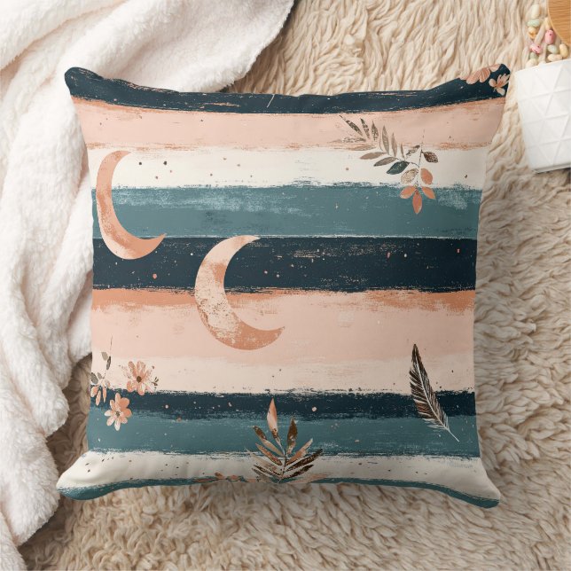 Almofada Listra Celestial Boho Lua em Tons Terrosos (Cobertor)