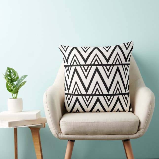 Almofada Listra Chevron Preta e Branca Listra Chevron  (Cadeira)