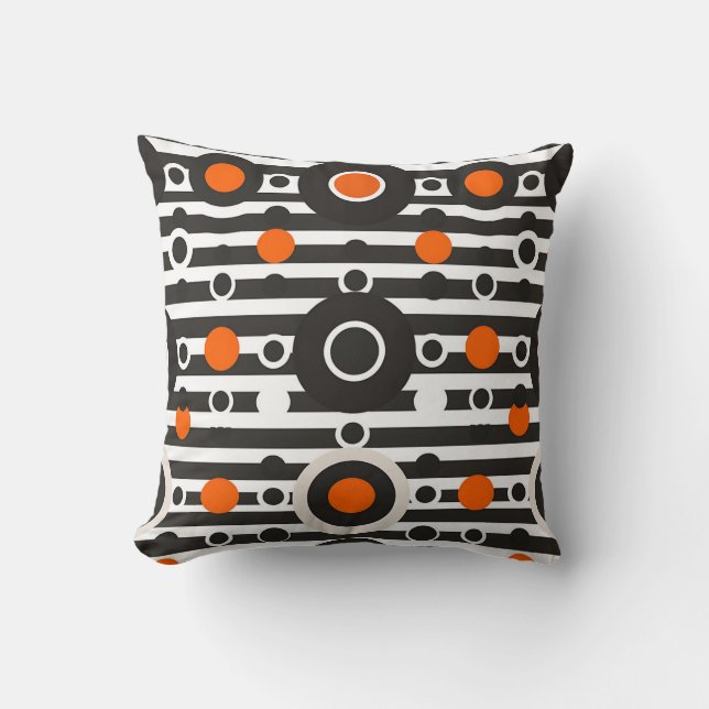 Almofada Listra de Círculo Retro Laranja Preto (Frente)