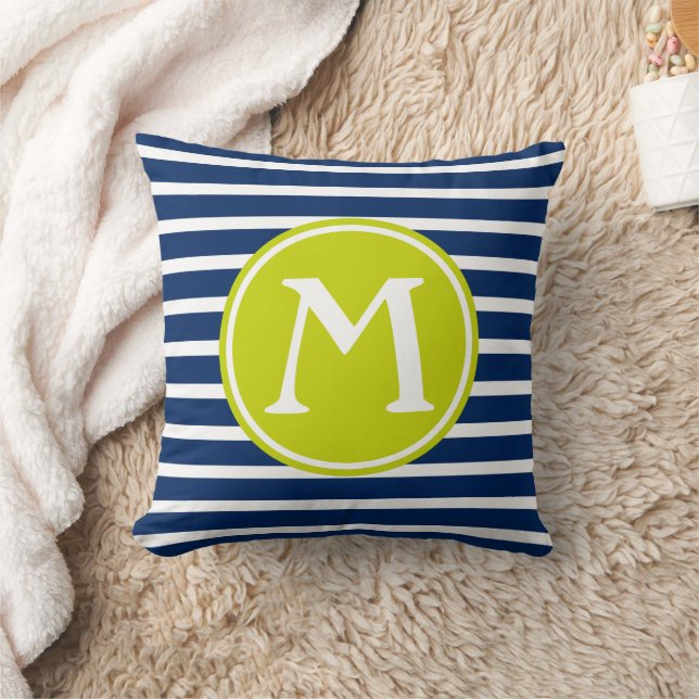 Almofada Listra de Monograma Azul Marinho e Verde Lima (Cobertor)