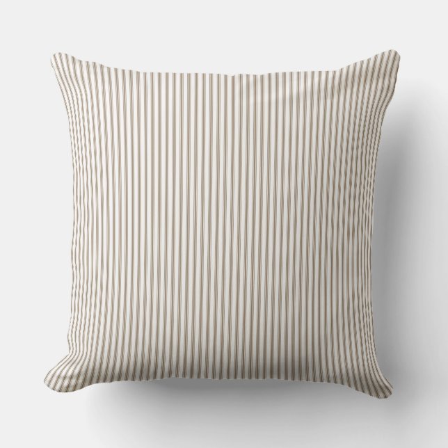 Almofada Listra de Ticking Bege e Branco (Frente)