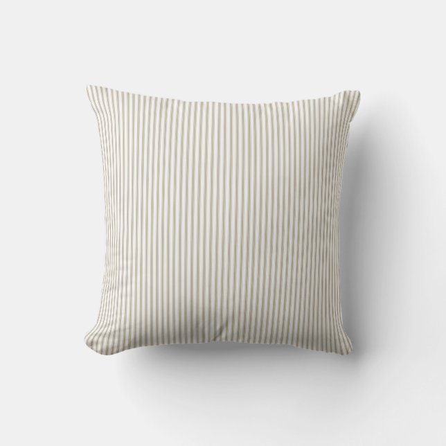 Almofada Listra de Ticking Bege e Branco  (Frente)