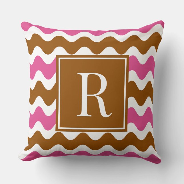Almofada Listra Groovy Ric Rac Horizontal Marrom e Rosa Que (Frente)