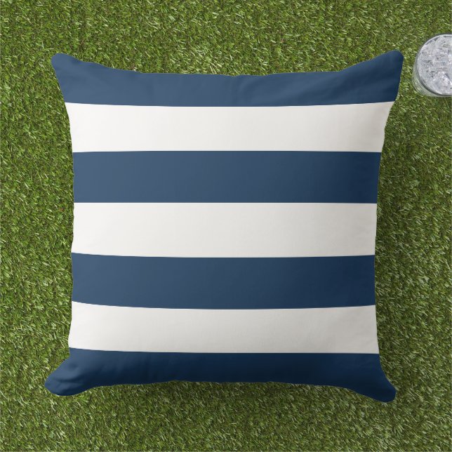 Almofada Listra Horizontal Larga Clássica Navy Branca (Grama)