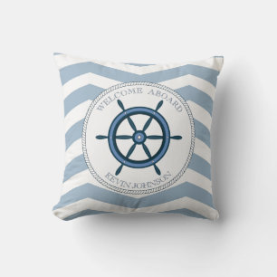 Almofada Listrado azul e branco com âncora personalizado