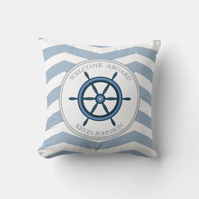 Almofada Listrado azul e branco com âncora personalizado (Frente)