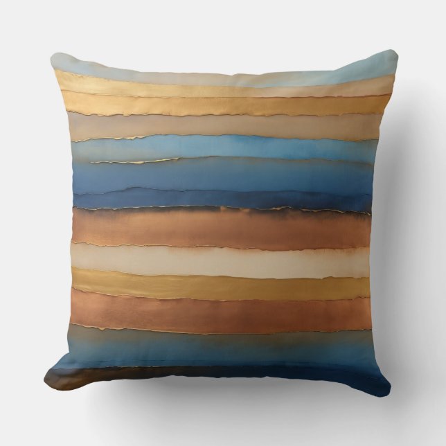 Almofada Listras azuis e cobre de bronze Dourado (Frente)